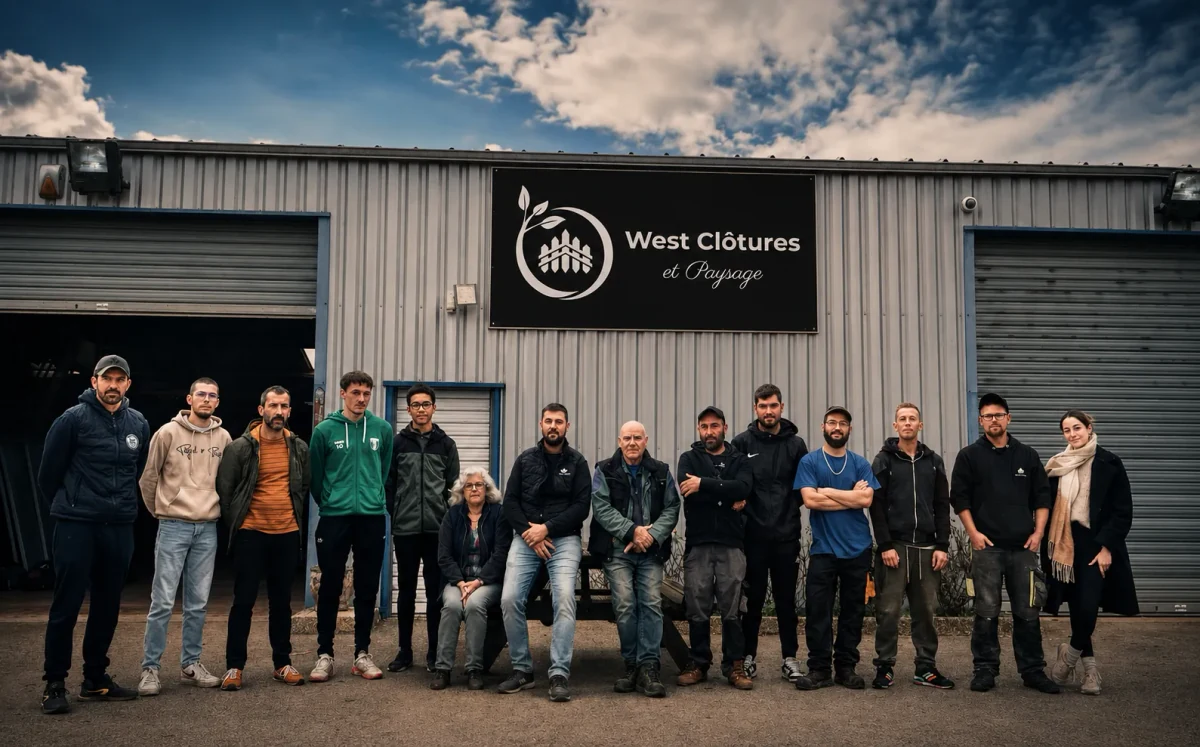 Équipe d'artisans paysagistes sur le terrain L'équipe West Clôtures & Paysage au travail